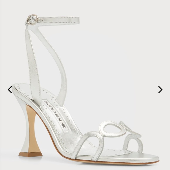 Manolo Blahnik Kamistra Metallic Circle Cutout Sandals (5) - Picture 2 of 14